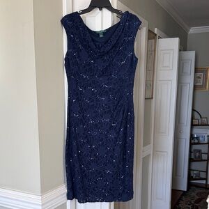 Ralph Lauren Midnight Blue Lace Midi Dress Sz. 12